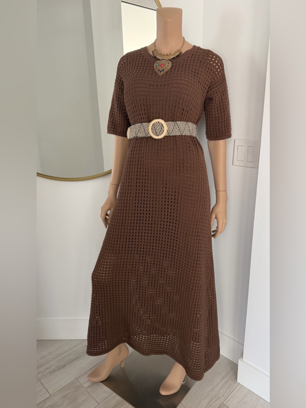 The Drop (Amazon) Brown Crochet Maxi Dress | Size M
